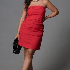 Anthropologie Red Ruched Strapless Bodycon Mini